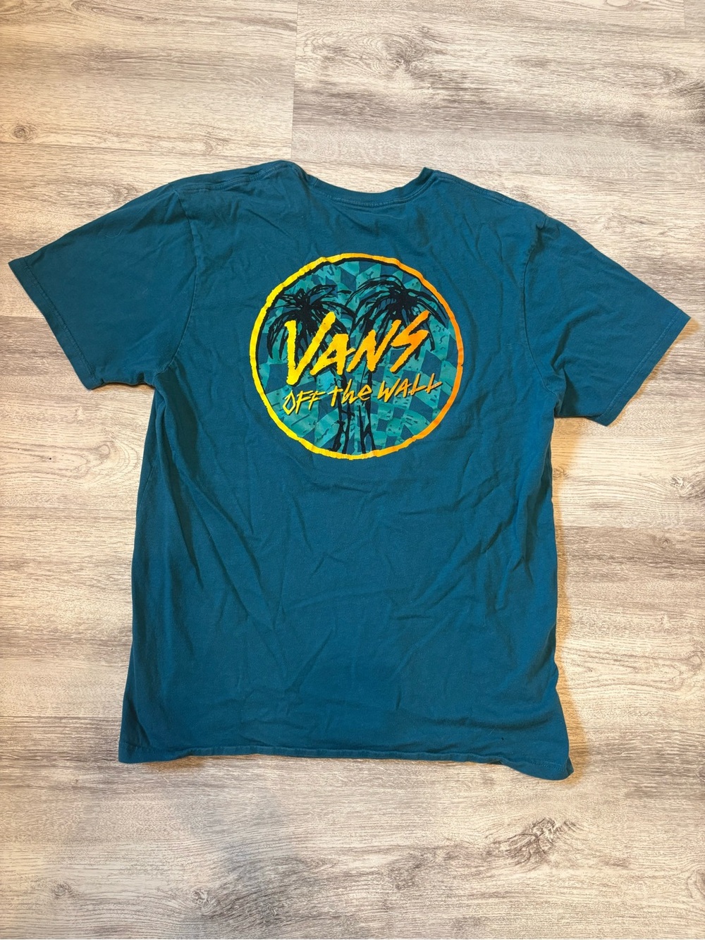 Men’s Vans Teal Short Sleeve Tee with Yellow Palm Graphic